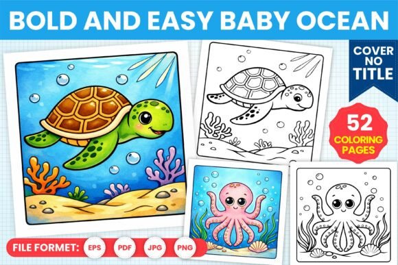 Preview of Bold and Easy Baby Ocean Coloring Book coloring pages for kids