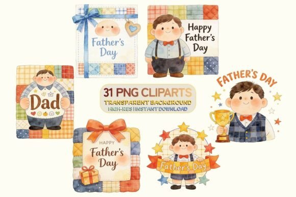 Father’s Day Card Clipart Set – 31 PNG