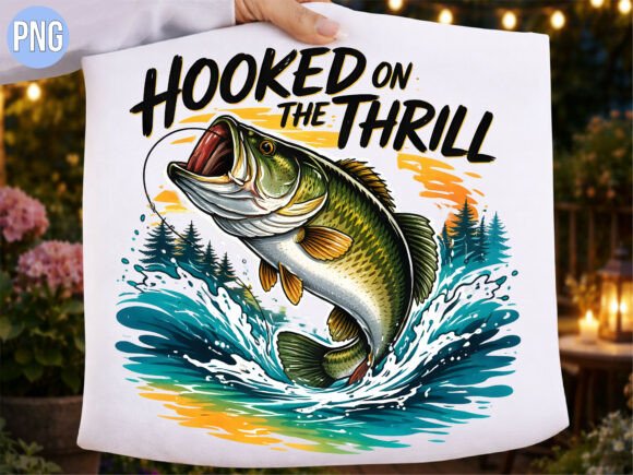 Hooked on the Thrill Bass Fishing PNG Grafik T-shirt Designs Von Mimi's Store