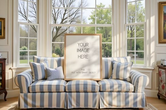 Oak Frame Mockup - Bright Classic Room Graphic Frames & Posters By Mockups Of Imaginations