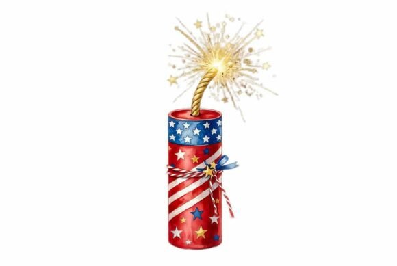 Patriotic Firecracker Watercolor Clipart