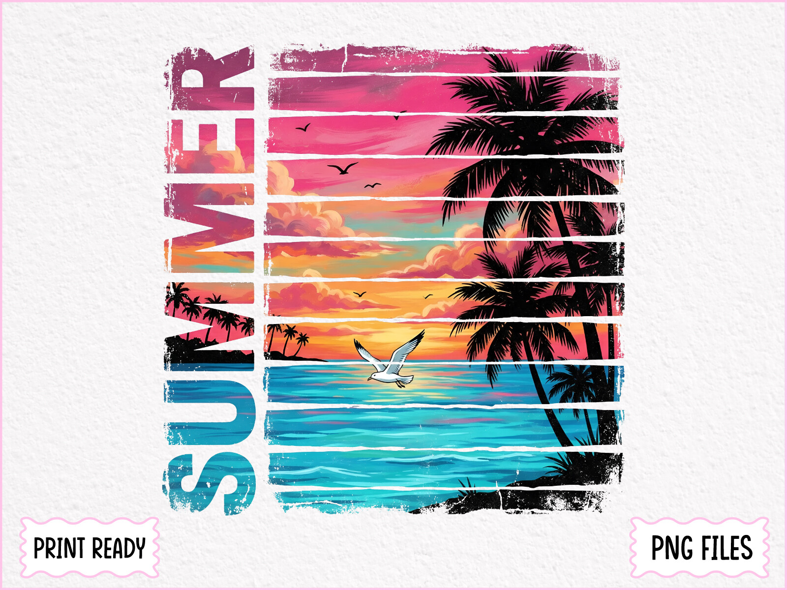 Vintage Summer Sunset Beach PNG Graphic by DreamCraft Tees · Creative ...