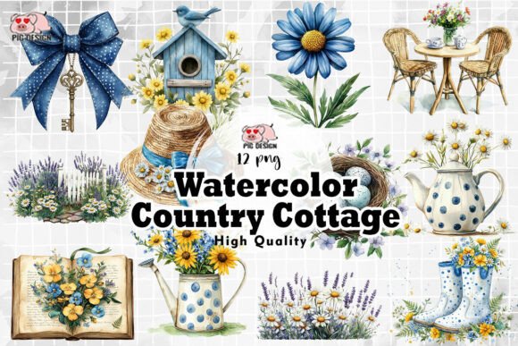 Watercolor Country Cottage PNG Graphic Illustrations By PIG.design