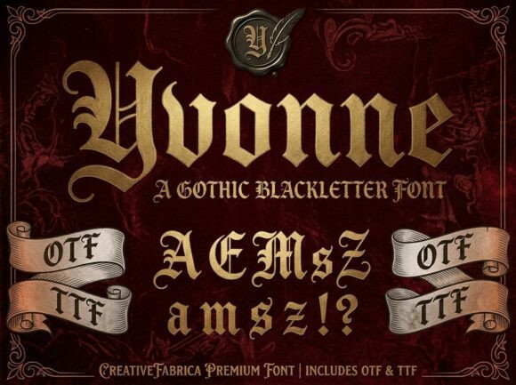 Preview specimen of Yvonne blackletter font