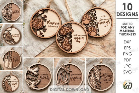 3D Memorial Ornaments Bundle Laser Cut SVG for pet keepsake gifts
