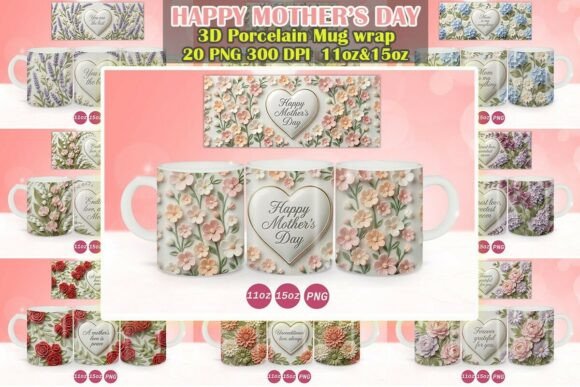 3d Porcelain Floral Mothers Day Mug Wrap Bundles