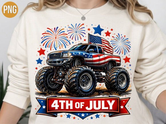 4th of July Monster Truck USA PNG Grafica Design di T-shirt Di SAVA STORE