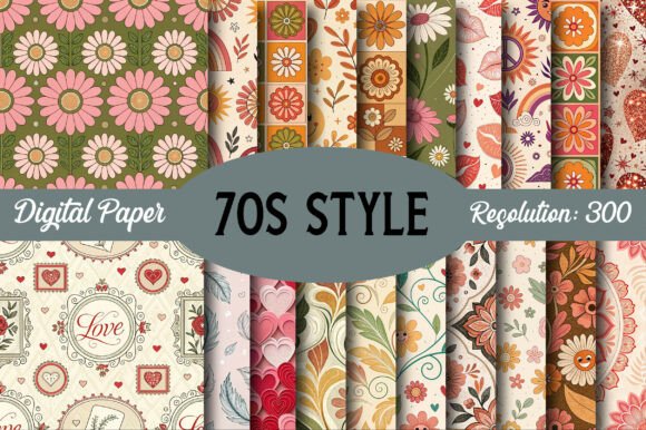 70s Style Digital Paper Graphic by Lazy Crocodile · Creative Fabrica