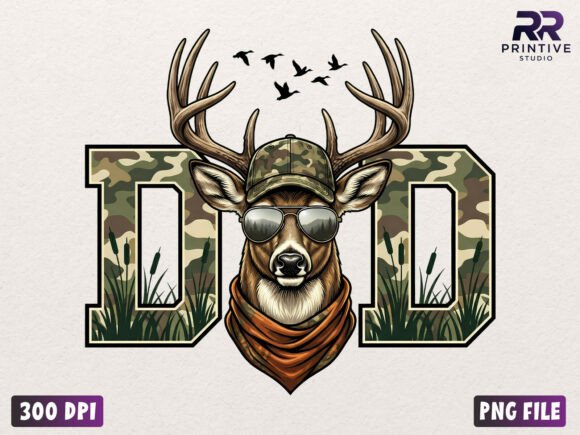Camo Hunting Deer Dad PNG Graphic T-shirt Designs By RR Printive Studio