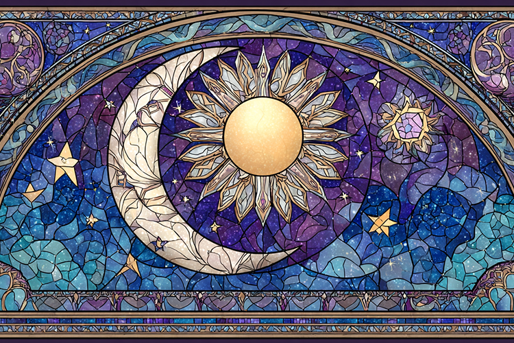 Celestial Stained Glass Sun Moon Art