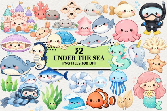 Kawaii Under the Sea Clipart Bundle Graphic by Artistic Garden ...