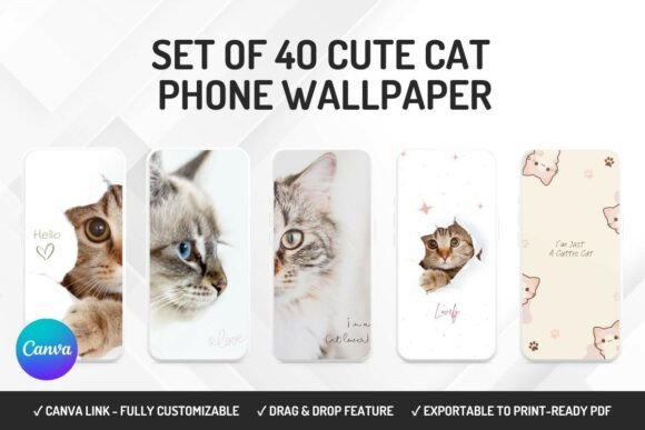 Set of 40 Cute Cat Phone Wallpaper