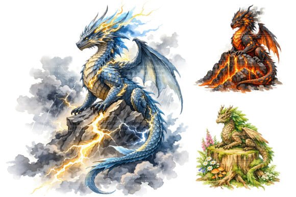 Watercolor Fantasy Dragon Clipart