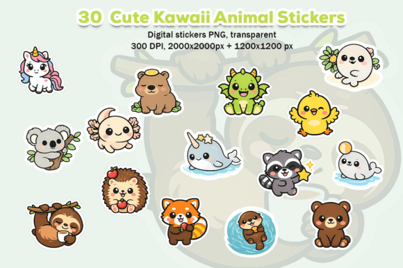 30 Cute Kawaii Animals Stickers