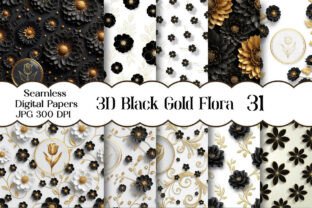 3D Black Gold Floral Digital Paper Graphic by Designstock · Creative ...