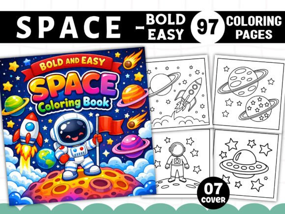 Preview of Bold and Easy Space Coloring Pages coloring pages for kids