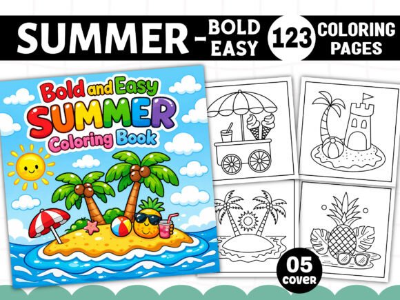 Bold and Easy Summer Coloring Pages Kids