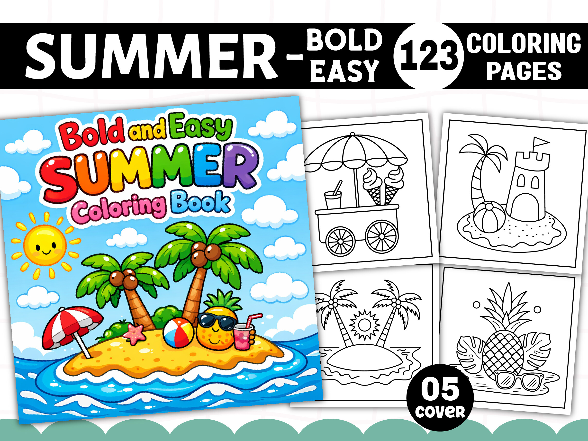 Bold and Easy Summer Coloring Pages Kids