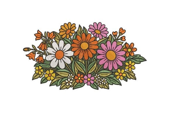 Colorful Spring Flowers Embroidery 