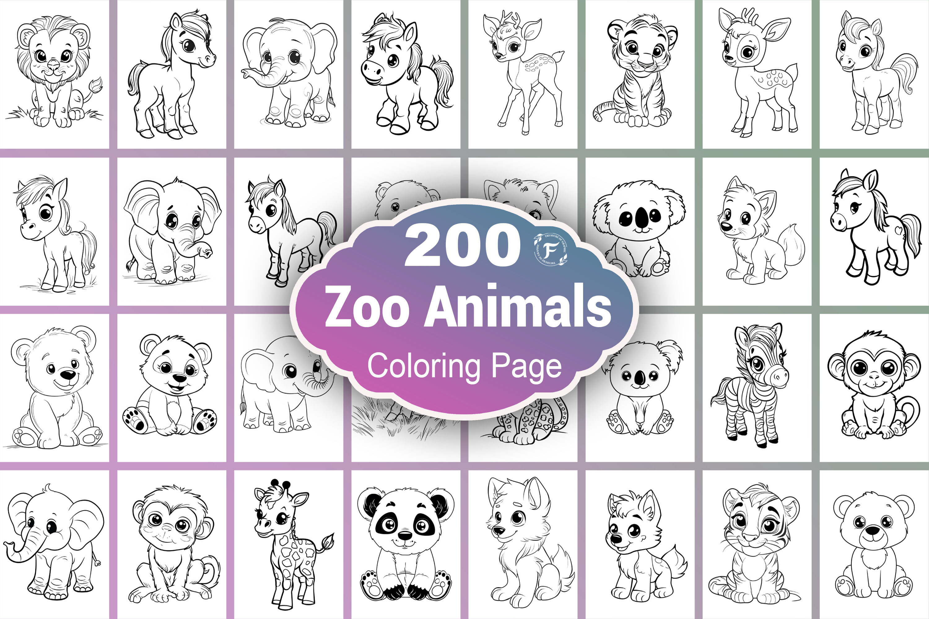Cute Zoo Animals Coloring Page