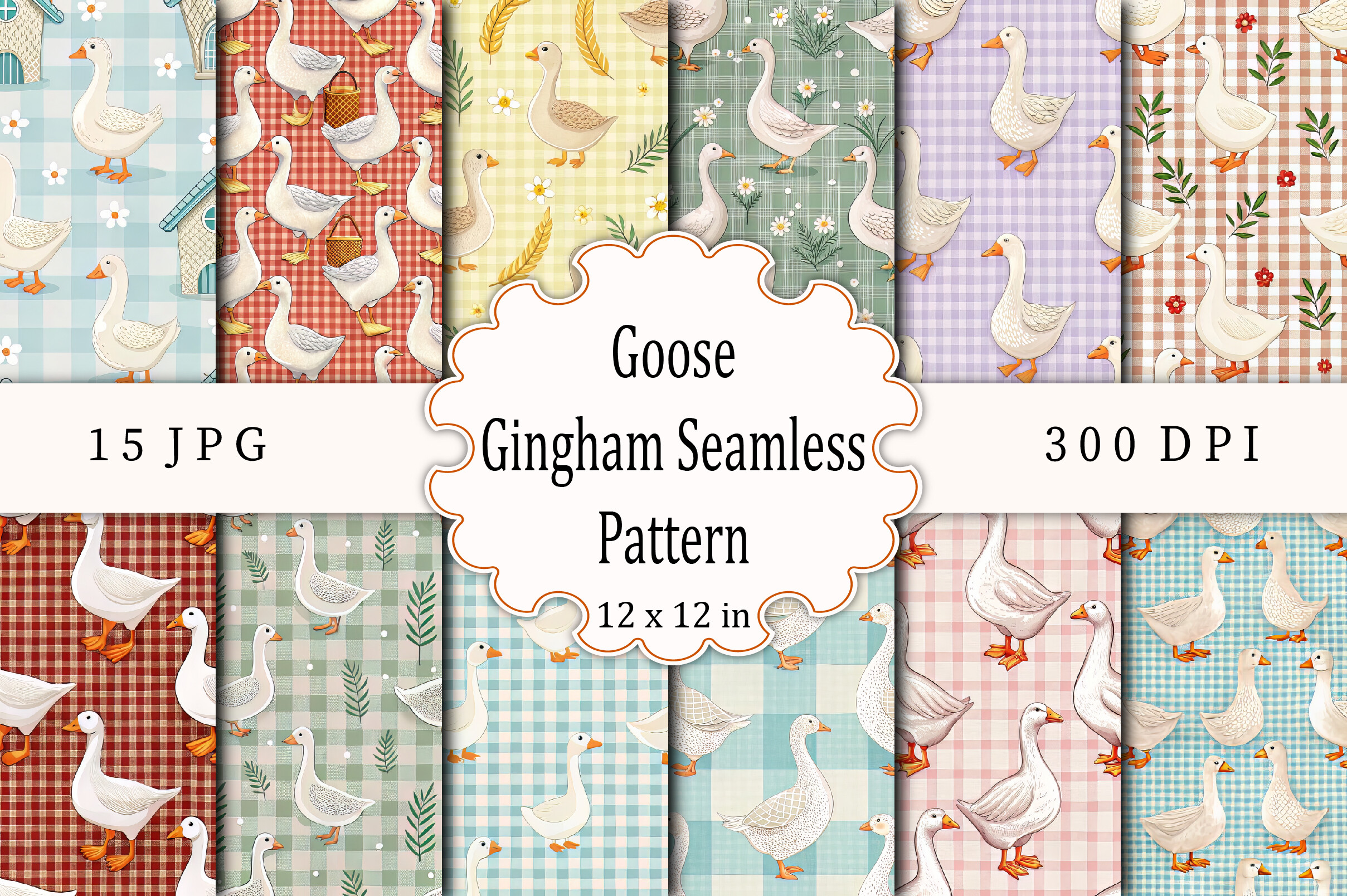 Goose Gingham Seamless Pattern