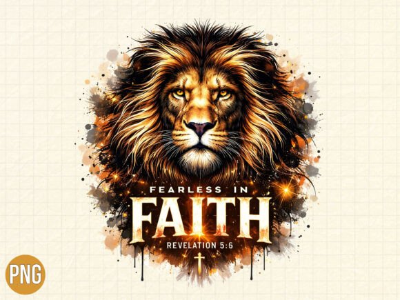 Lion Fearless in Faith Christian PNG Graphic T-shirt Designs By DIGITAL FOX