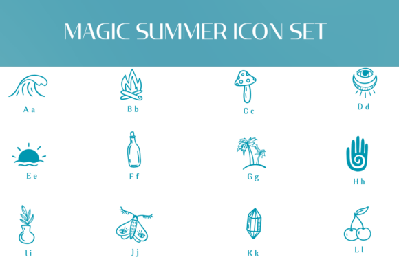Magic Summer Icon Set Font PNG with transparent background - Preview 1