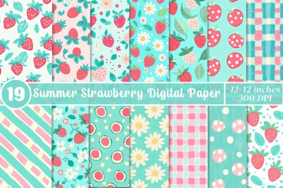 Summer Digital Paper Strawberry Graphic Patterns By SinaCreation