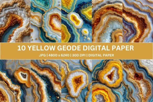 Yellow Gold Geode Digital Paper Graphics
