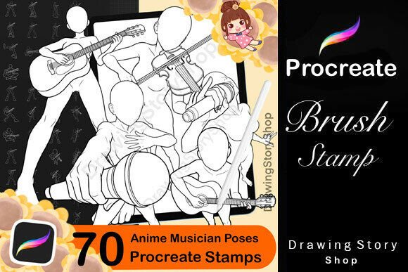 70 Procreate Anime Musician Pose Stamps Graphic Brushes By DrawingStoryShop