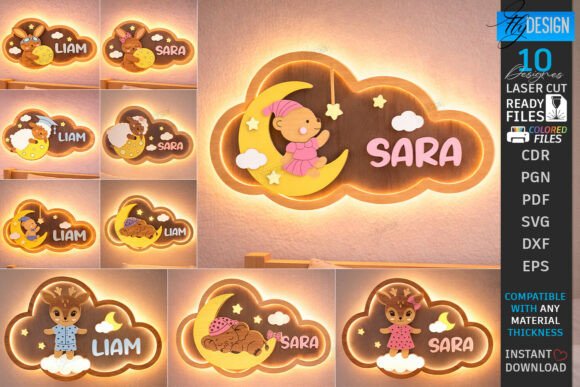 Cloud Night Light Laser Cut Bundle SVG Laser Cutting By flydesignsvg