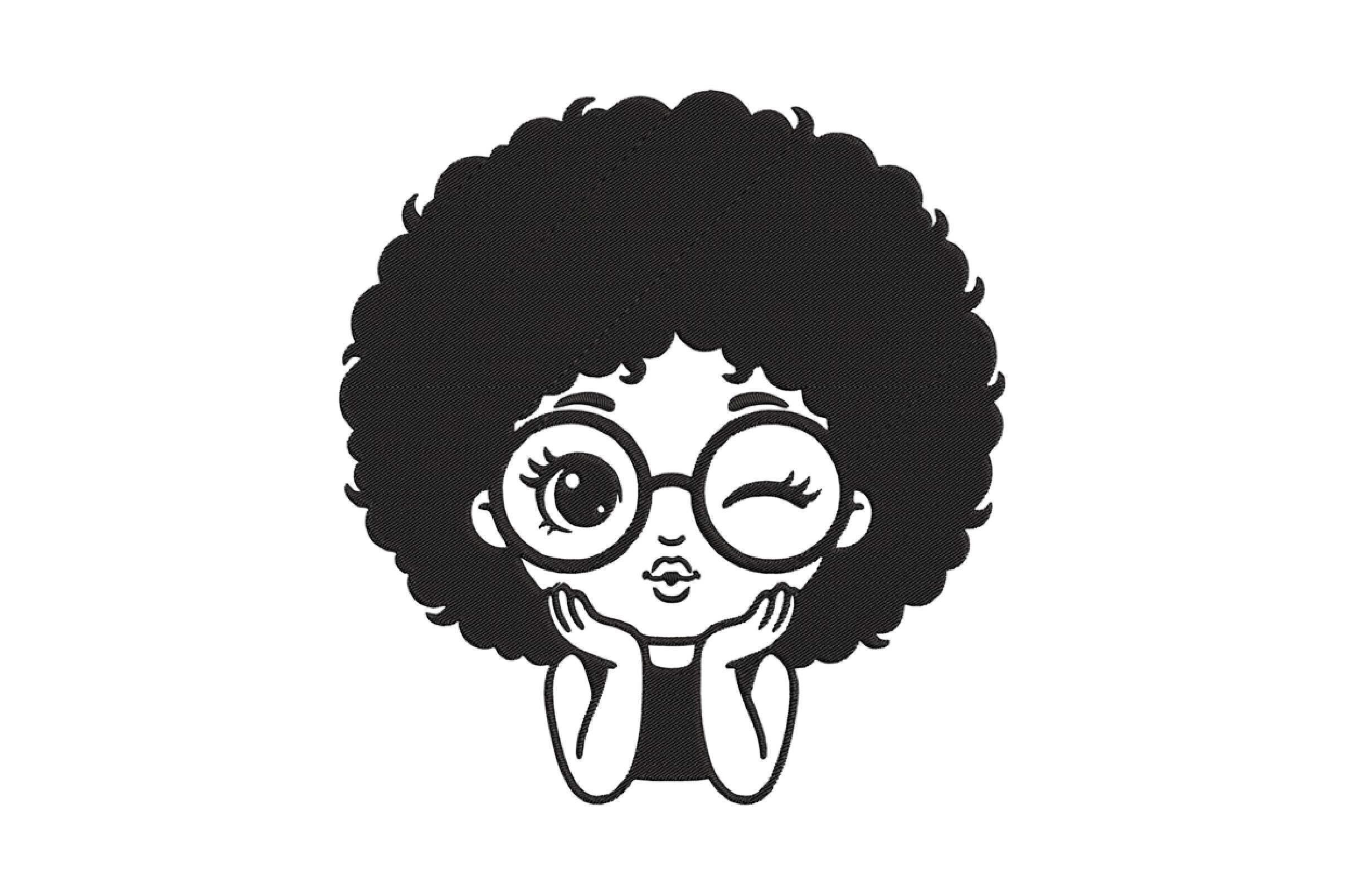 Cute Afro Girl Face Embroidery Design