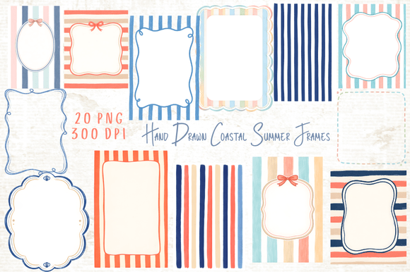 Hand Drawn Coastal Summer Frames PNG Graphic Illustrations By Yassou Bouhad