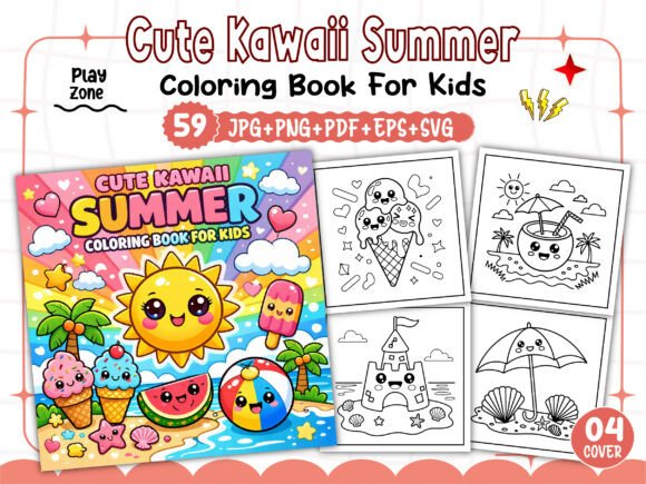 Preview of Kids - Cute Kawaii Summer Coloring Pages coloring pages for kids