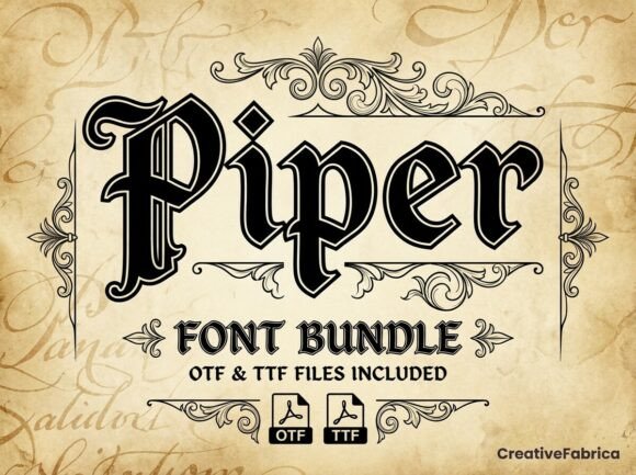 Preview specimen of Piper blackletter font