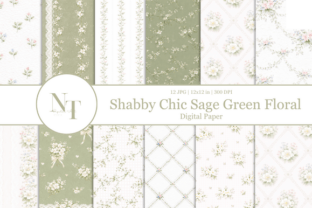 Sage Green Floral Digital Paper Graphic by Nam Tiwa · Creative Fabrica