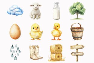Watercolor Cute Farm Clipart Graphic by Design Market · Creative Fabrica