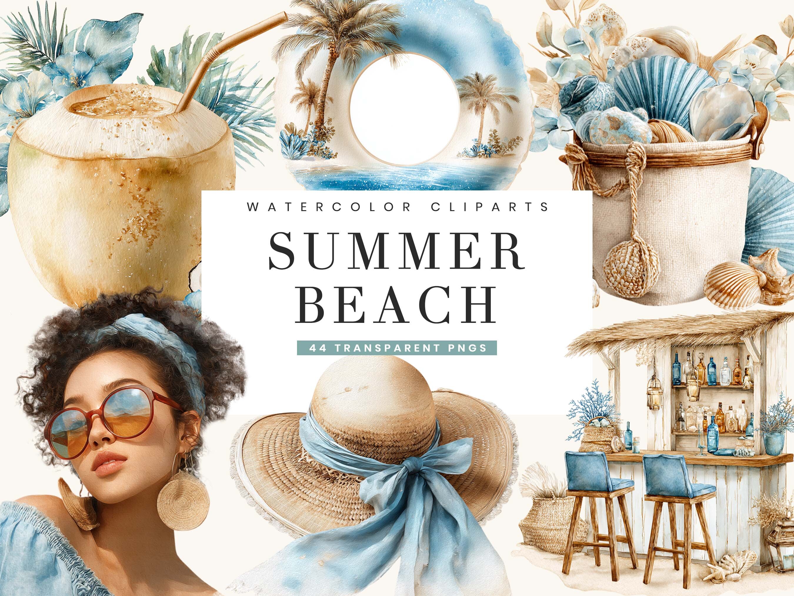 Watercolor Summer Beach Clipart Graphic by busydaydesign · Creative Fabrica