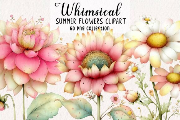 Whimsical Summer Flowers Clipart PNG Graphic Illustrations By Print Magic