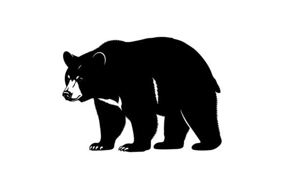 Black Bear Silhouette Walking on White B Grafik Druckbare Illustrationen Von sctchcreations