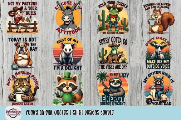 Funny Animal Quote T-Shirt Design Bundle Graphic Print Templates By BbowDesign