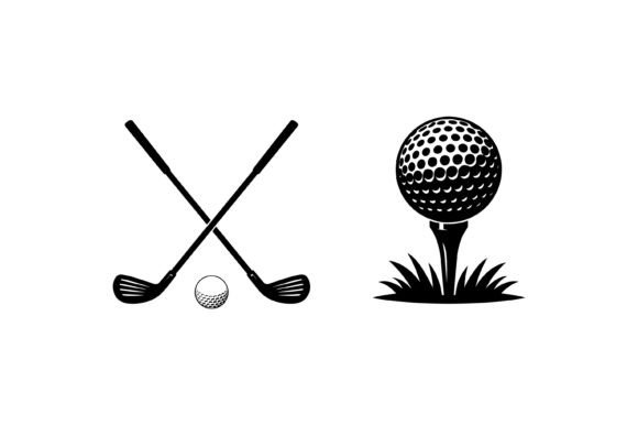 Golf Clubs Ball Tee Silhouette