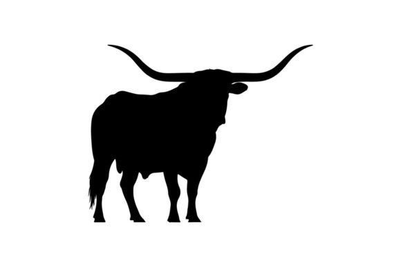 Silhouette of a Longhorn Bull with Large Grafika Ilustracje do Druku Przez sctchcreations