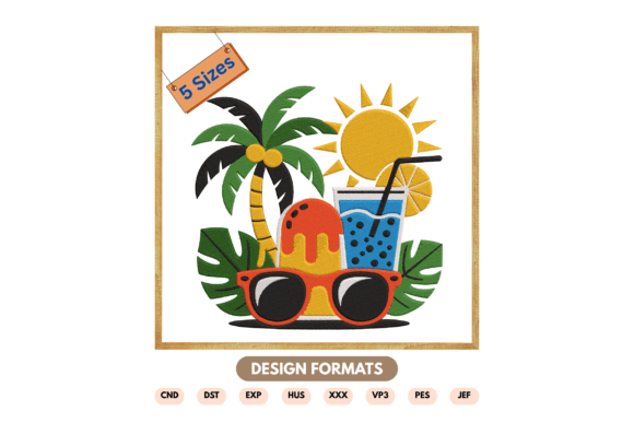 Summer Beach Embroidery Design