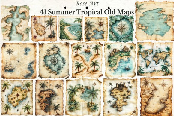Visual Summer Map Summer Tropical Old Maps Clipart Graphic by Rose Art · Creative Fabrica