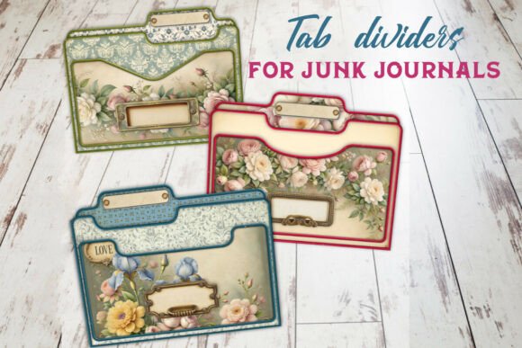 Vintage Tab Folder Junk Journal Set Graphic Crafts By digitalmandragora