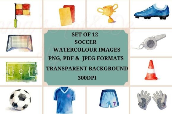 Watercolour Soccer Clipart Set