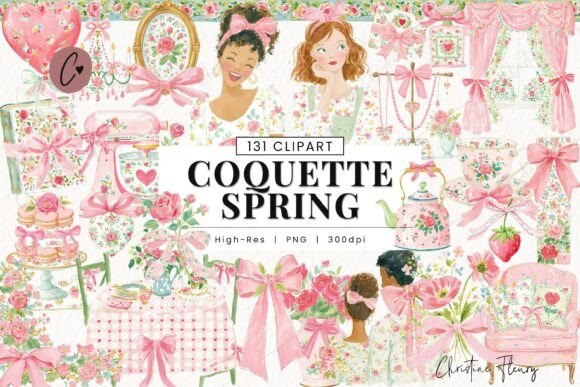 131 Coquette Spring Clipart Bundle Graphic Illustrations By Christine Fleury