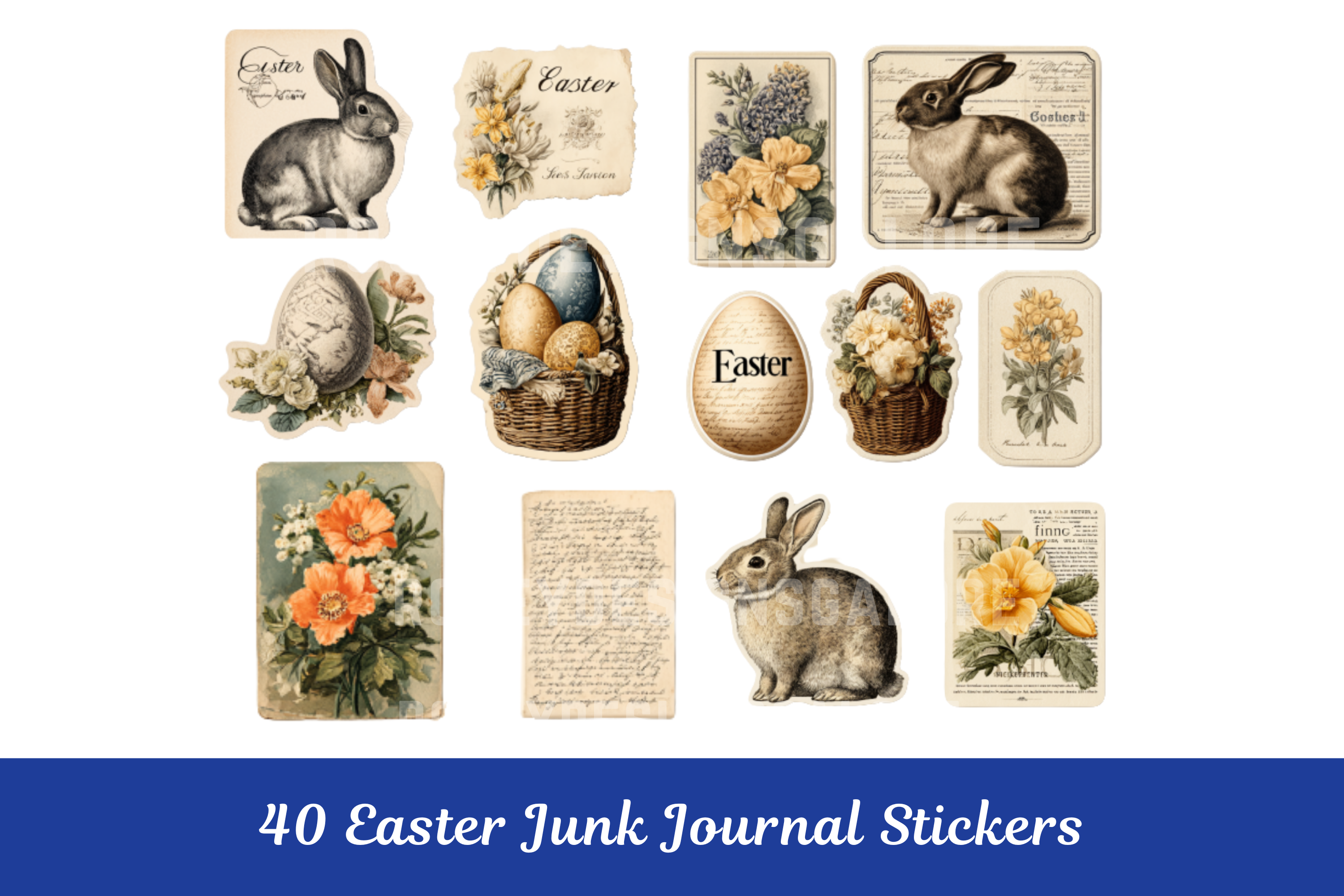 Easter Bunny Junk Journal Stickers