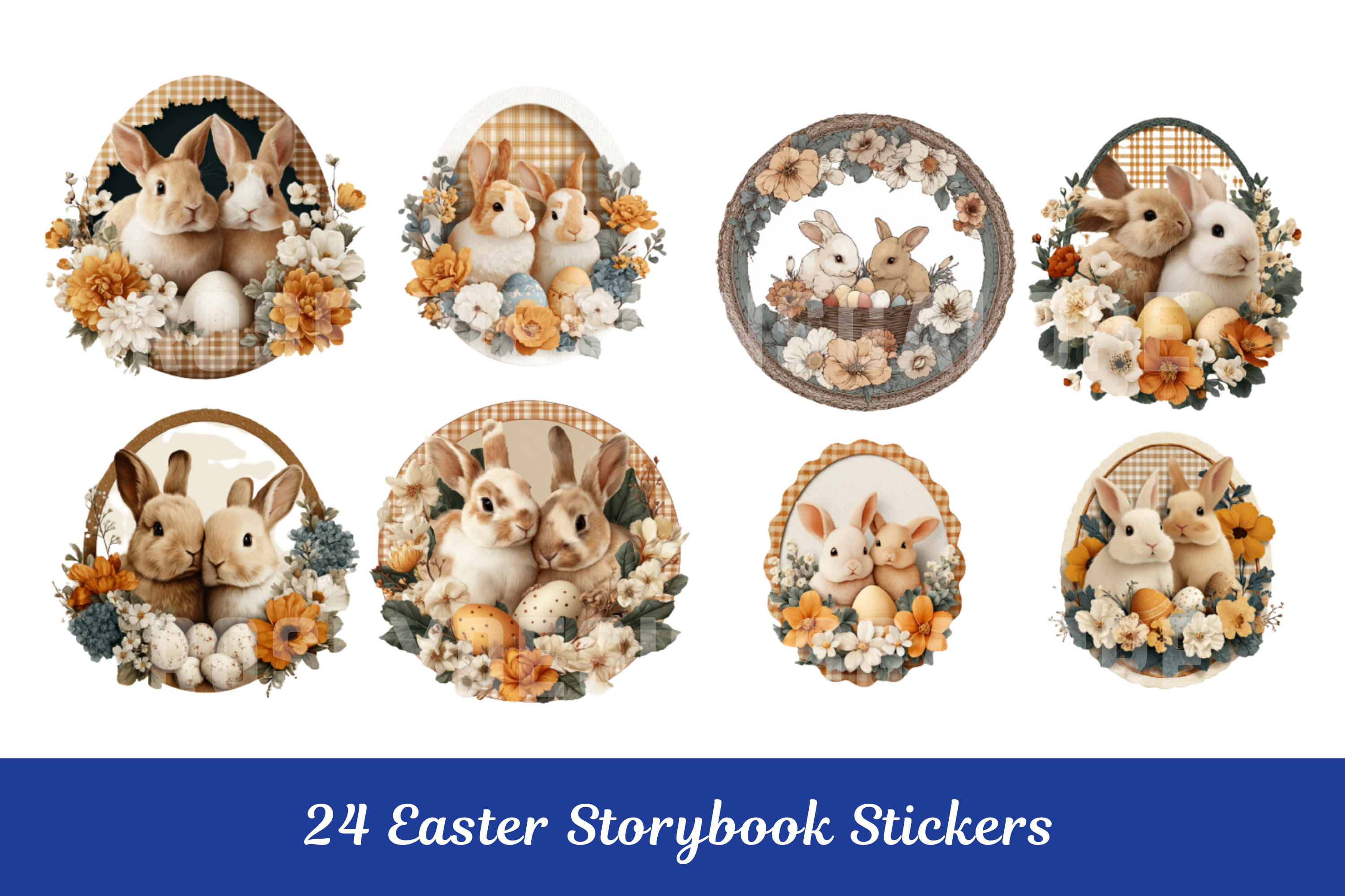 Easter Bunny Storybook Floral Stickers